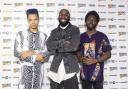 Kojey Radical (centre) with Jazztronica duo Blue Lab Beats at the Cafe Koko nominations event for Mobo Awards 2022 in association with Lucozade