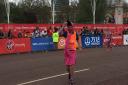 David Taylor ran the marathon for EACH in a flamingo costume. Photo: EACH