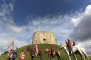 Re-enactors before setting off on a 300-mile march to Hastings from Clifford's Tower in York, echoing the journey King Harold made to fight in the Battle of Hastings, to mark the 950th anniversary of the famous clash. Picture: Owen Humphreys/PA