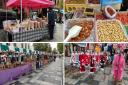 Stalls and goods for sale at Slough High Street market