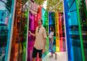 Visitors taking in one of the Summer Lights installations at Canary Wharf.