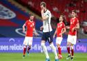 England's Harry Kane celebrates scoring their side's first goal of the game during the 2022 FIFA World Cup Qualifying match at Wembley Stadium, London. Picture date: Wednesday March 31, 2021.