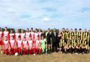 The former Needingworth Colts under 8's (Left) and 'Mayor's 11' (Right) at the Mayor's Charity Football Match