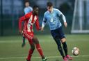 Reece Simpson of Barkingside and Guy Kiangebeni of Clapton during Clapton vs Barkingside, Len Cordell Memorial Cup Football at the Jack Carter Centre on 23rd April 2021