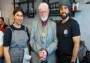 Chetna Sohal (left), Mayor of Redbridge Roy Emmett, and Randeep Sohal (right)