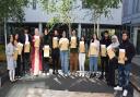 Pupils after receiving their A Level results at Loxford School