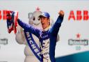 Alex Lynn, born in Goodmayes, celebrates winning his first Formula E race at the London E-Prix.