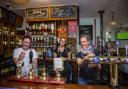 Staff members Lisa Wiles, Lina Masyte and Paula Raudzepa at The Prince of Wales in Ilford which opened its doors to serve its first drinks since lockdown began.