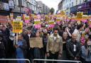 Demonstrators at an anti-racism protest in Walthamstow, London on Wednesday August 7, 2024