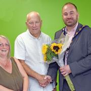 (From L to R) Andrew Cummins, Cllr Simone Taylor, Chris Jarvis, Chair of HDC Cllr Michael Burke and Freya Gheshash