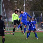 Action from the Mile End Stadium derby between Sporting Bengal and Tower Hamlets (pic Tim Edwards)