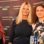 Left to right: TV's Anthea Turner, who hosted the event; Nicky Cox MBE, First News editor and BCyA patron; and Millie Tammaro, BCyA