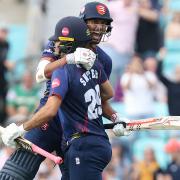 Feroze Khushi celebrates after leading Essex to T20 Blast victory over Surrey. Image: TGS Photo