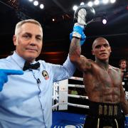 Conor Benn celebrates his win over Rodolfo Orozco. Image: Ed Mulholland/Matchroom