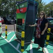 Cllr Jo Blackman charging up at the new Ley Street charging station