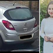 Silver Vauxhall Corsa (left) and Harshita Brella (right)