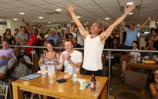 Fairlop Fair at Fairlop Waters country park,
England football match, showing in the Boat House Bar