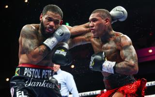 Peter Dobson and Conor Benn trade punches at the Cosmopolitan in Las Vegas. Image: Ed Mulholland/Matchroom