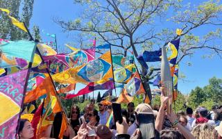 Colourful hand-made silk flags by Kinetika to be featured in the Streets of Colour Parade in Valentines Park this summer