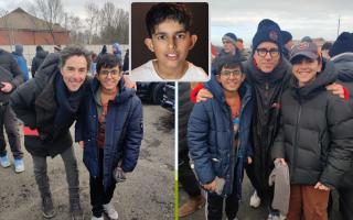 Aydin Ahmed with Hollywood colleagues Shawn Levy (L) and Ryan Reynolds (R)