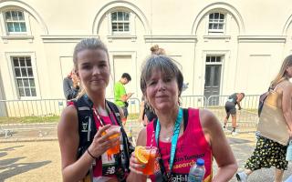 Clare Hughes (right) after finishing The Big Half with daughter Morgan