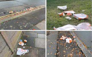 Multiple examples of Miami Crispy's packaging littering the streets of Clayhall