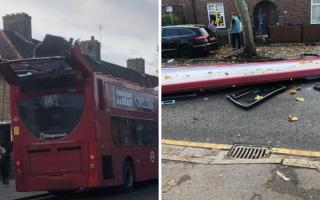 A bus had its roof torn in a crash